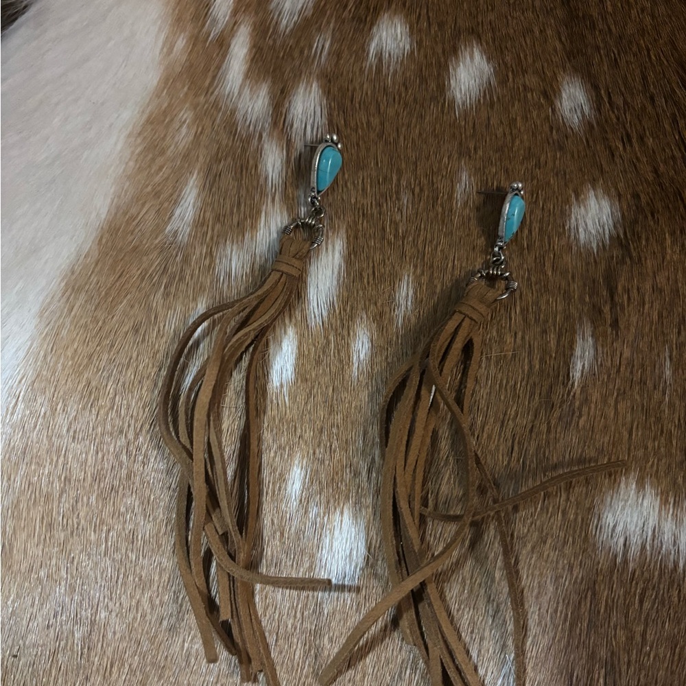 Turquoise and Brown Fringe Earrings